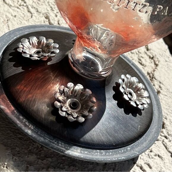 Vintage Perky Pet Elixir Bottle Hummingbird Feeder Garden Glass Bottle Metal - Picture 6 of 6